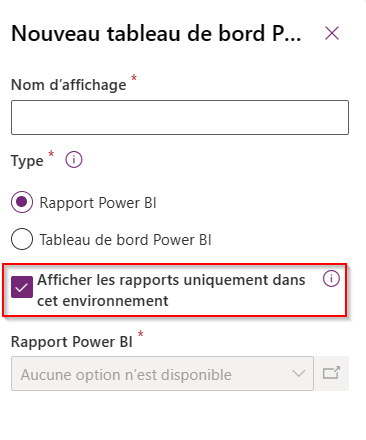 Option Afficher les rapports uniquement dans cet environnement