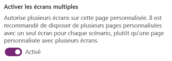 Page personnalisée activant plusieurs écrans