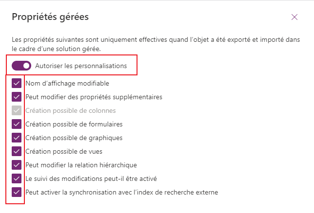 Options de propriétés gérées