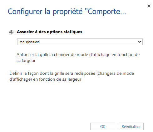 Propriétés du comportement de redisposition.
