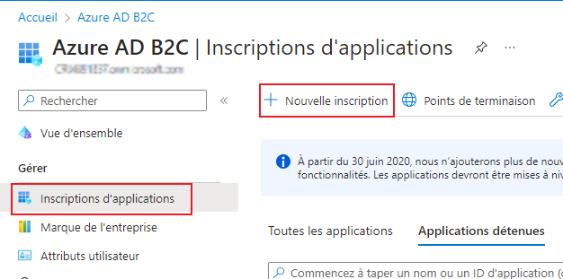 Nouvelle inscription d’application.