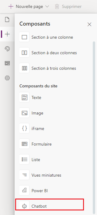 Ajouter un composant de bot conversationnel à une page.