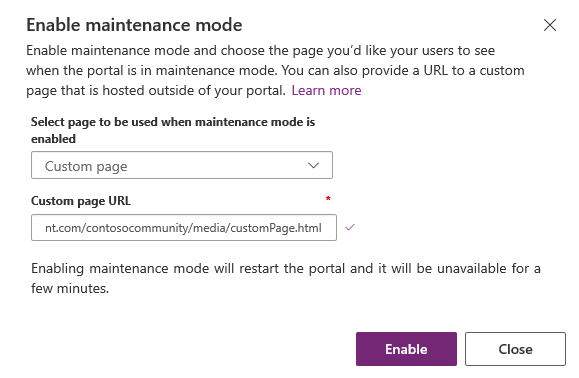 Activer les paramètres du mode maintenance.