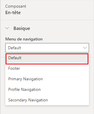 Menu de navigation par défaut.