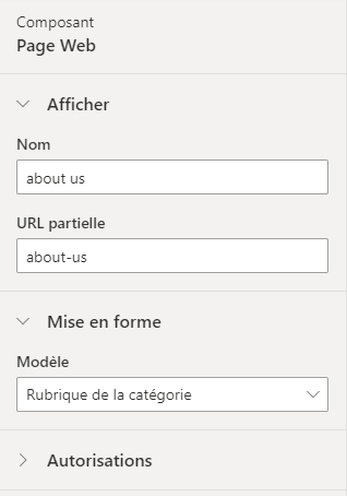 propriétés de la page Web.