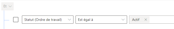 Capture d’écran montrant un filtre personnalisé avec un statut égal à Actif.