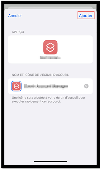Sélectionner Ajouter pour ajouter à l’écran d’accueil.