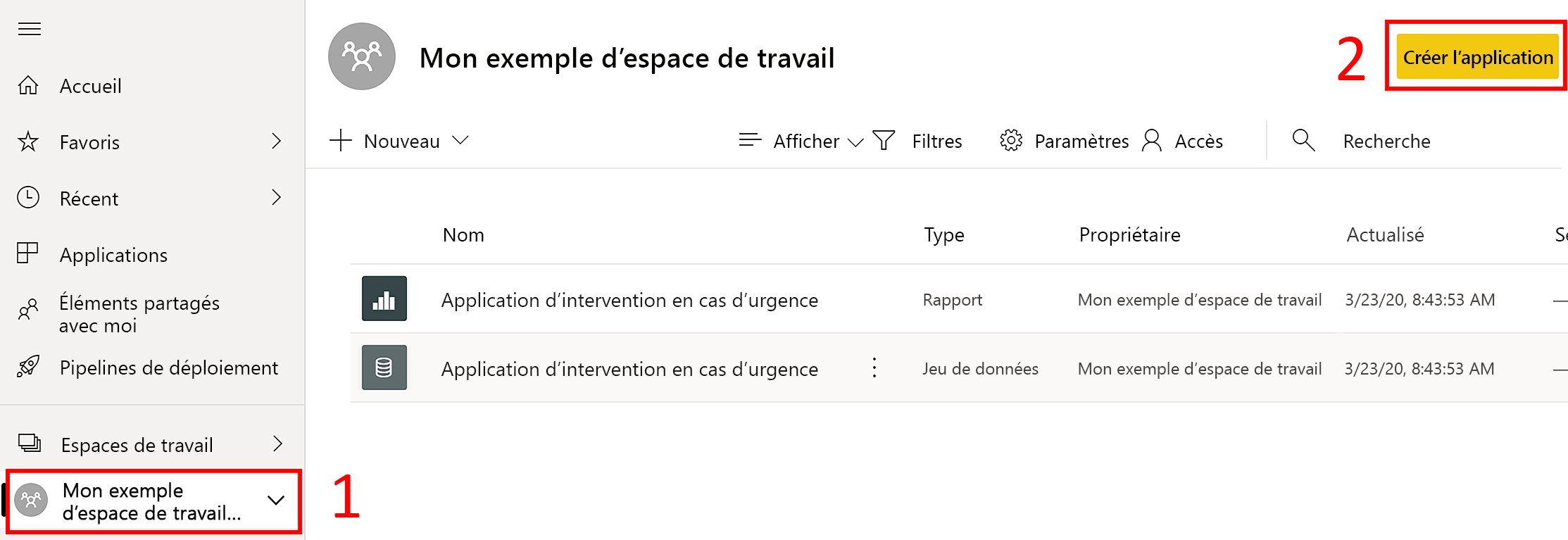 Sélectionnez Créer l’application.