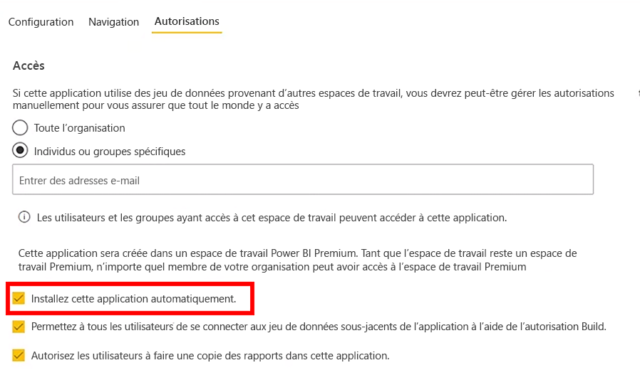 Sélectionner pour installer automatiquement des applications.