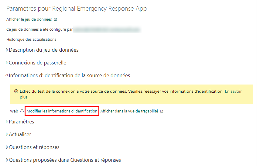 Informations d’identification d’une source de données.