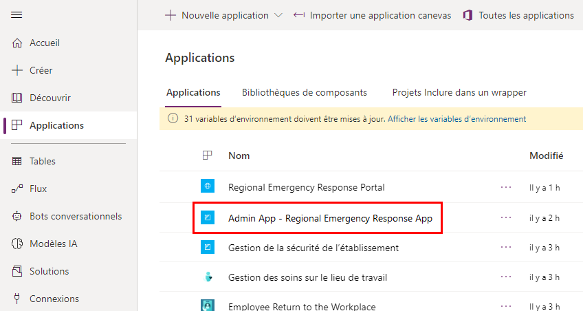 Nouvelle application d’administration dans la liste Applications.