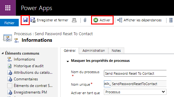 Enregistrez les modifications et activez le processus.