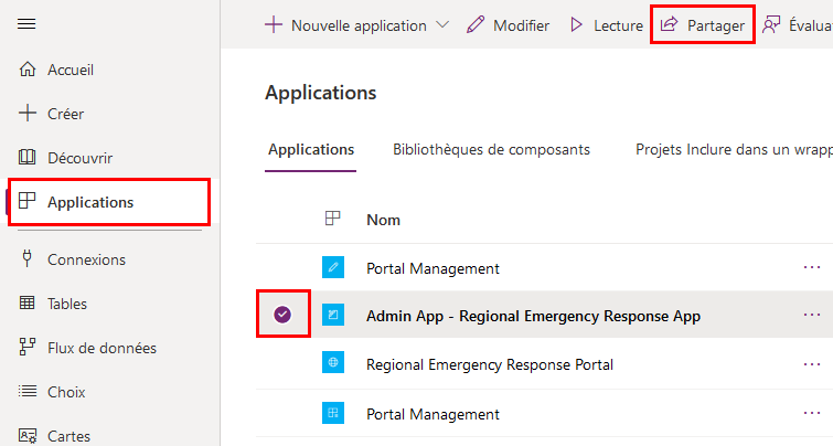 Partager une application d’administration.