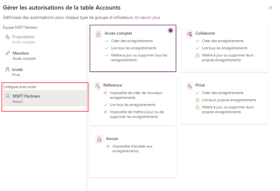 Collègues avec accès.