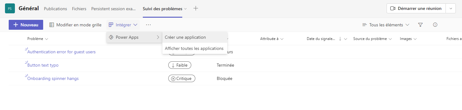 Créer une application à partir d’une liste Microsoft dans Teams.