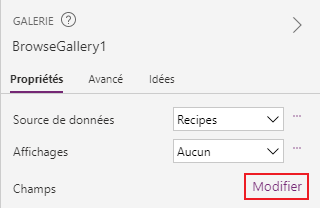 Modifier les champs pour la galerie.