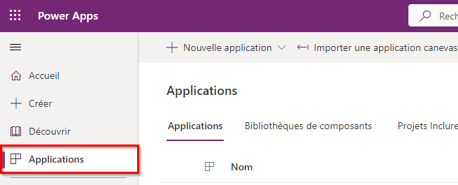 Affichez la liste des applications.