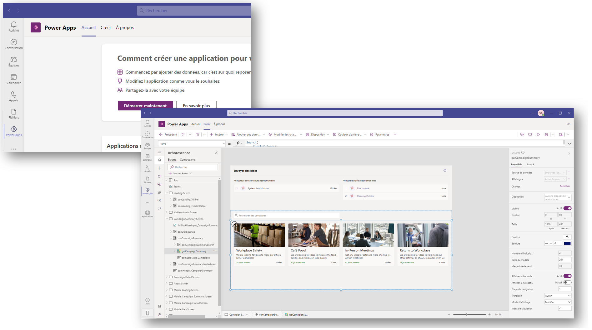 L’expérience de création d’applications dans Teams.