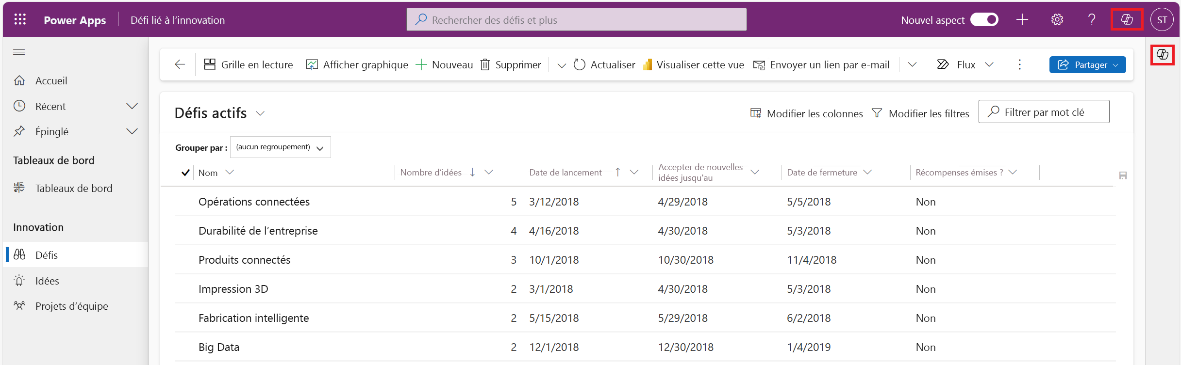 Capture d’écran montrant les icônes Copilot sur une page.