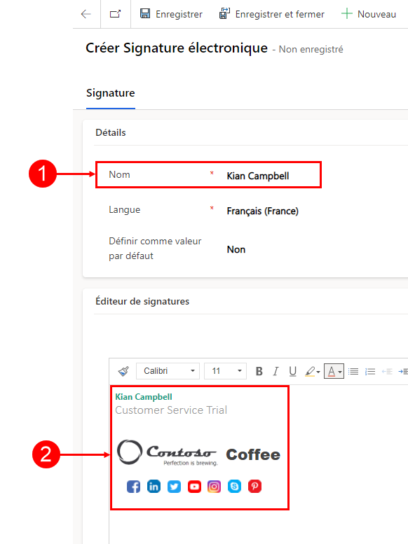 Ajouter une nouvelle signature de courrier électronique.