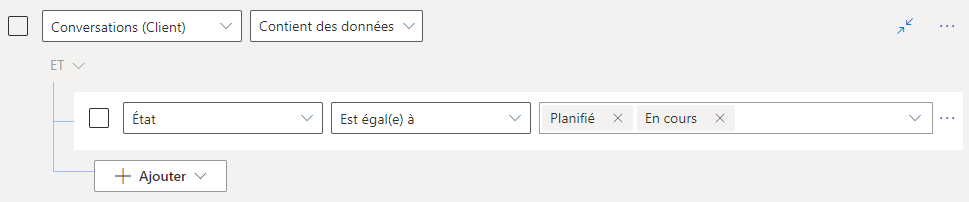 Une capture d’écran de l’éditeur de filtre de vue, montrant une condition ajoutée depuis une table associée.