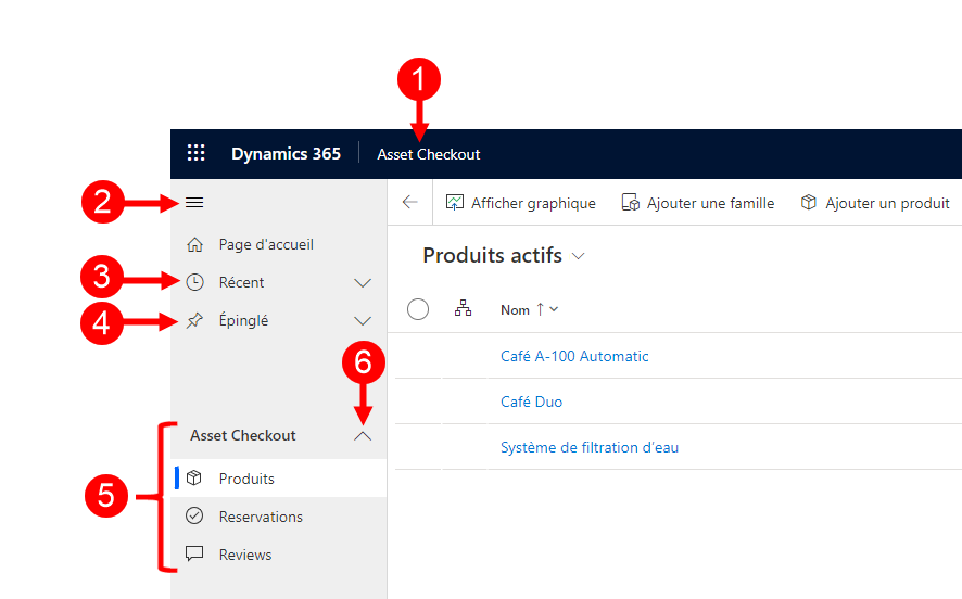 Contrôles de navigation s’affichant dans une vue développée.