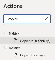 Capture d’écran du champ Recherche dans le volet Actions.