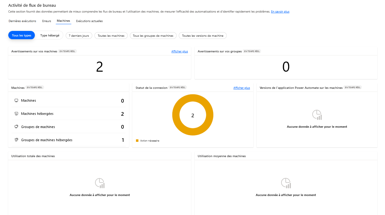 Capture d’écran de la section Machines de l’Activité de flux de bureau.