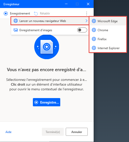 Capture d’écran de l’option Lancer un nouveau navigateur web.