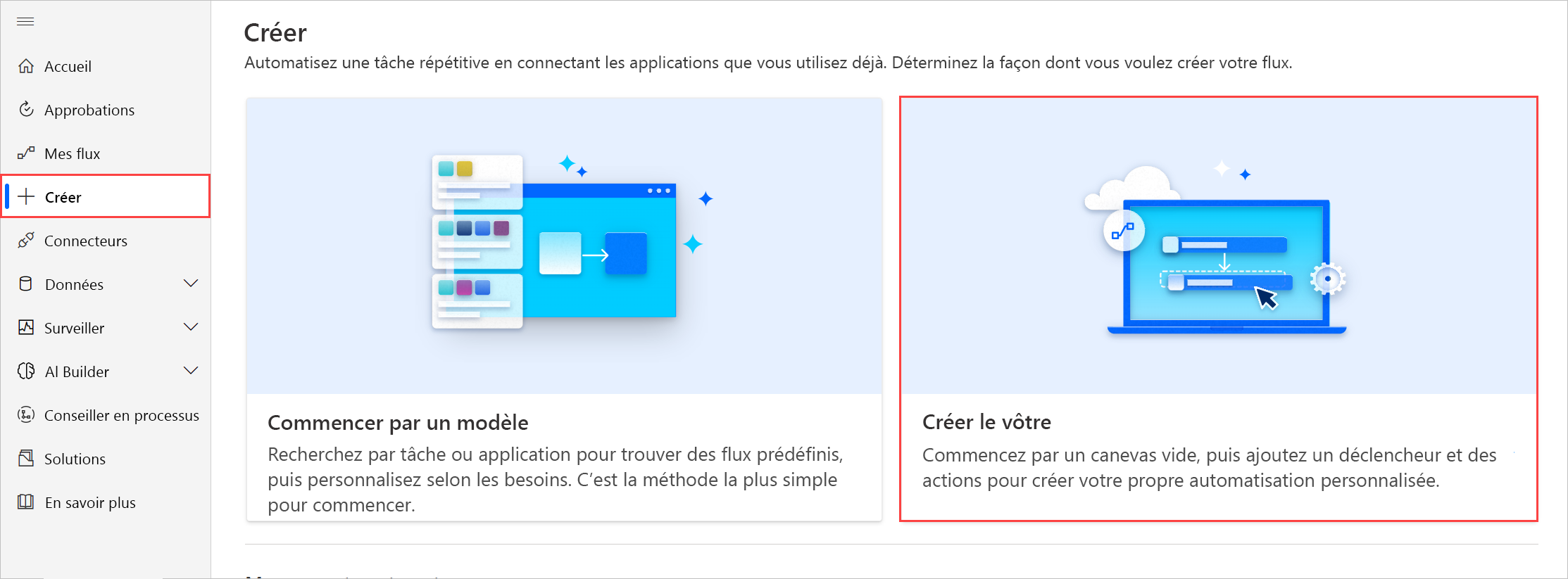 Capture d’écran de l’option de création d’un nouveau flux de cloud.