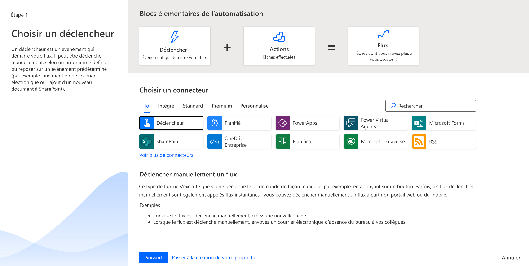 Capture d’écran de la boîte de dialogue Créer un flux cloud.