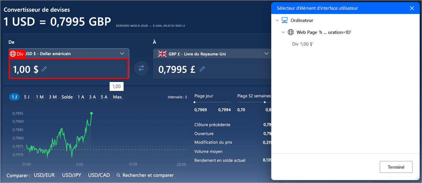 Capture d’écran des éléments d’interface utilisateur mis en surbrillance à capturer.