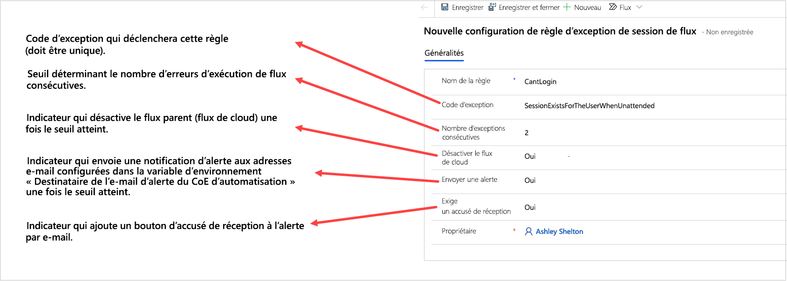 Capture d’écran qui affiche la configuration de la règle d’exception.