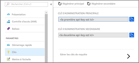 Clés API dans le portail Azure.