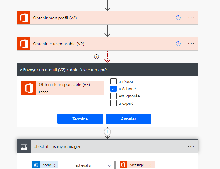 Modification des paramètres à exécuter après un échec.