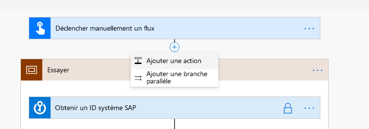 Capture d’écran de l’ajout d’une action sous le déclencheur.