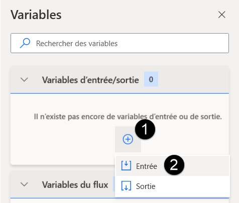 Capture d’écran de l’interface utilisateur de création de variable dans Power Automate Desktop.