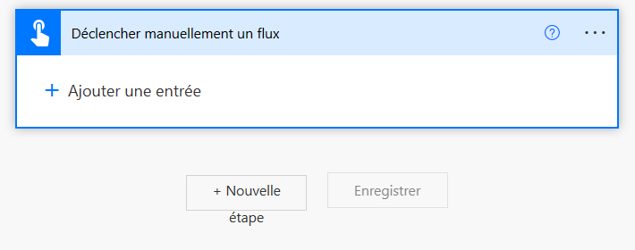 Capture d’écran de la boîte de dialogue Déclencher manuellement un flux avec le bouton Ajouter une entrée.