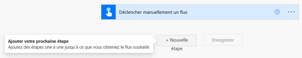 Capture d’écran du concepteur de flux Power Automate avec le bouton Nouvelle étape sous la zone de déclenchement.