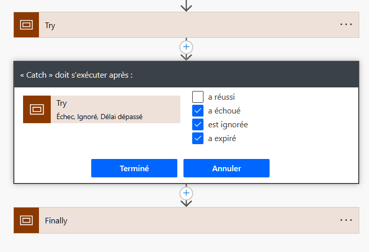 Capture d’écran de la boîte de dialogue Catch devrait s’exécuter après.