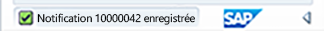 Capture d’écran de l’ID de notification SAP qui a été généré après la sauvegarde d’un nouvel enregistrement.