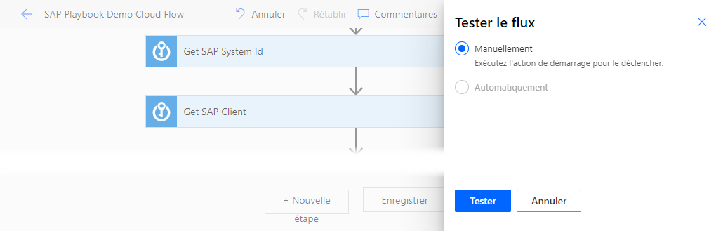 Capture d’écran de la boîte de dialogue Flux de test dans le portail Power Automate.