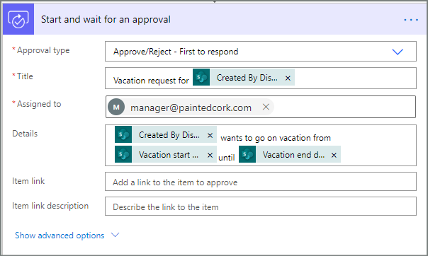 configurer l’action Démarrer et attendre une approbation.