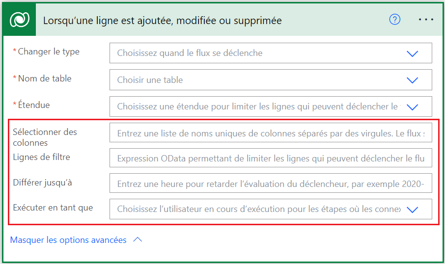 Capture d’écran des options avancées.