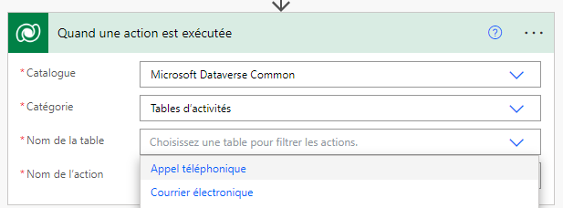 Capture d’écran du déclencheur « Lorsqu’une action est exécutée » dans le concepteur de flux de cloud Power Automate