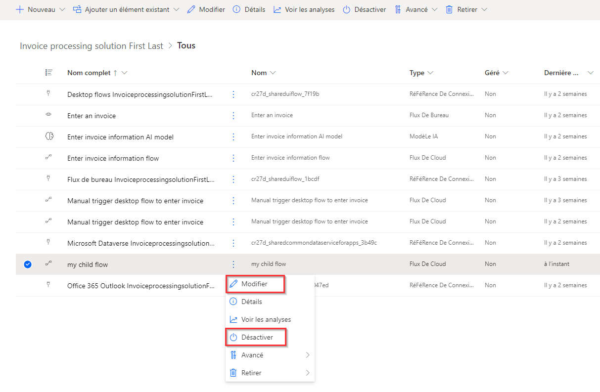 Capture d’écran de la modification d’un flux de cloud.