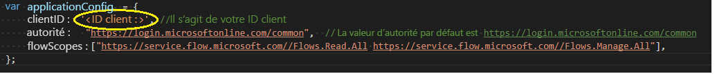 Capture d’écran du fichier index.html localisant l’identifiant client.