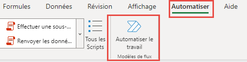 Capture d’écran de la commande Automatiser le travail dans la barre d’outils Excel pour le Web.