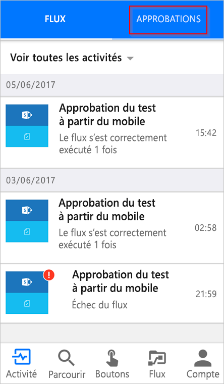 sélectionnez des approbations.