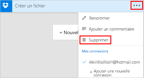 Capture d’écran de la suppression d’une action du menu.